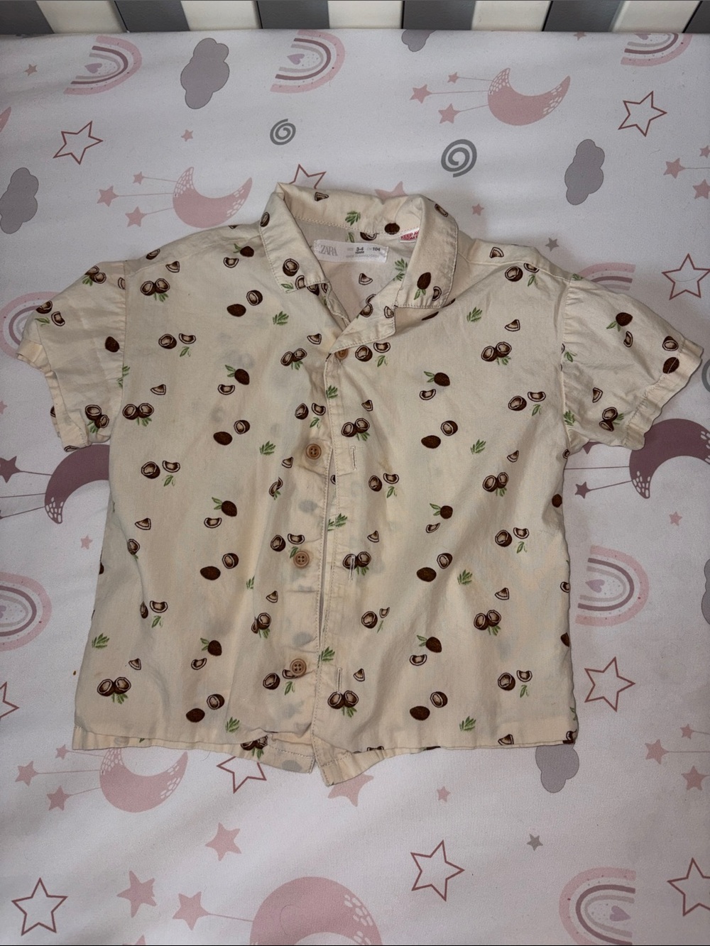 Zara Cream Short-Sleeve Shirt with Coconut Print